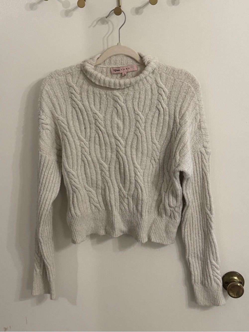 Crave Fame Cream Cable Knit Turtleneck Sweater
